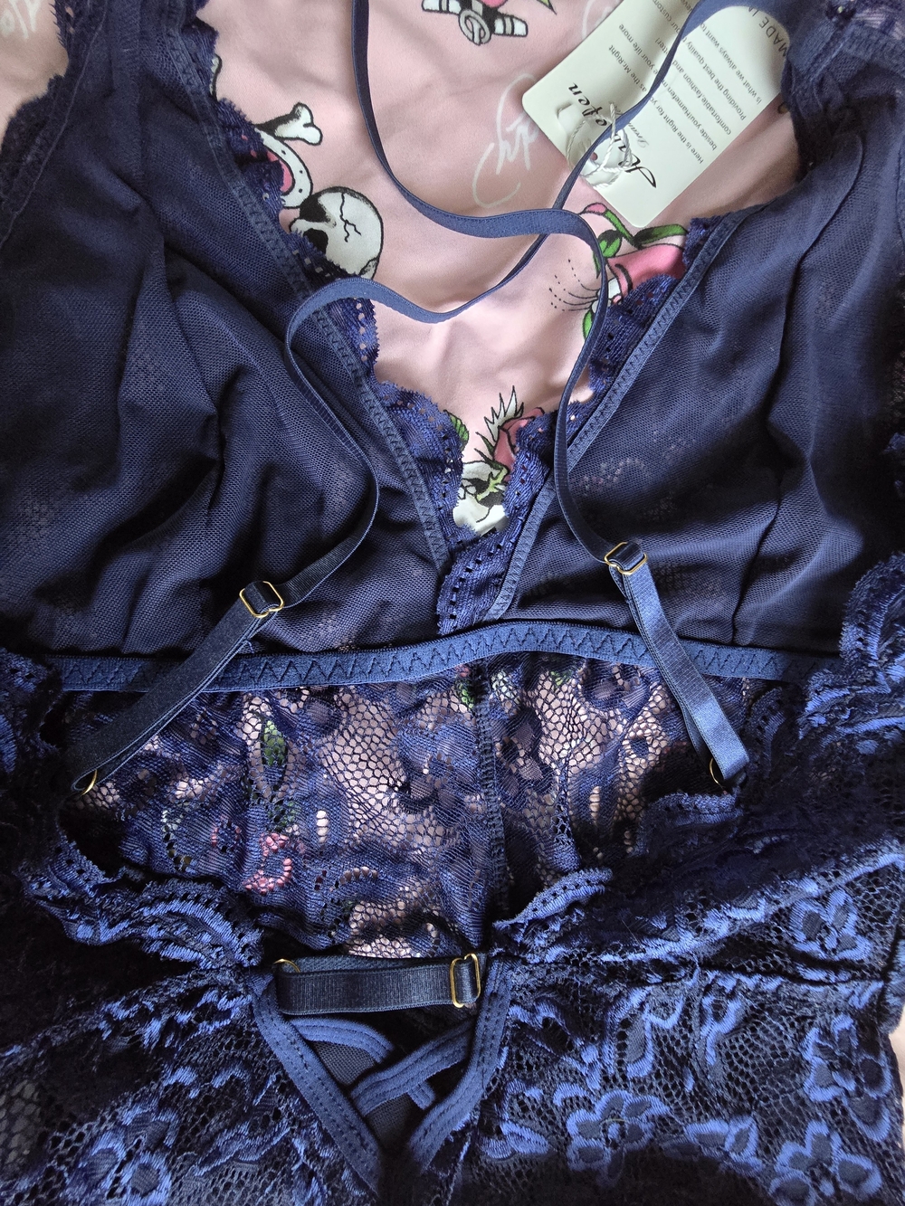 Navy Blue Lace Plunge Teddy Bodysuit - Women Intimates - Picture 7 of 9